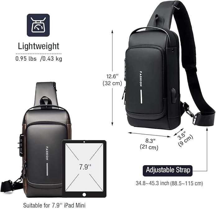Anti Theft Cross Sling Bag with USB Charging for Men & Women
