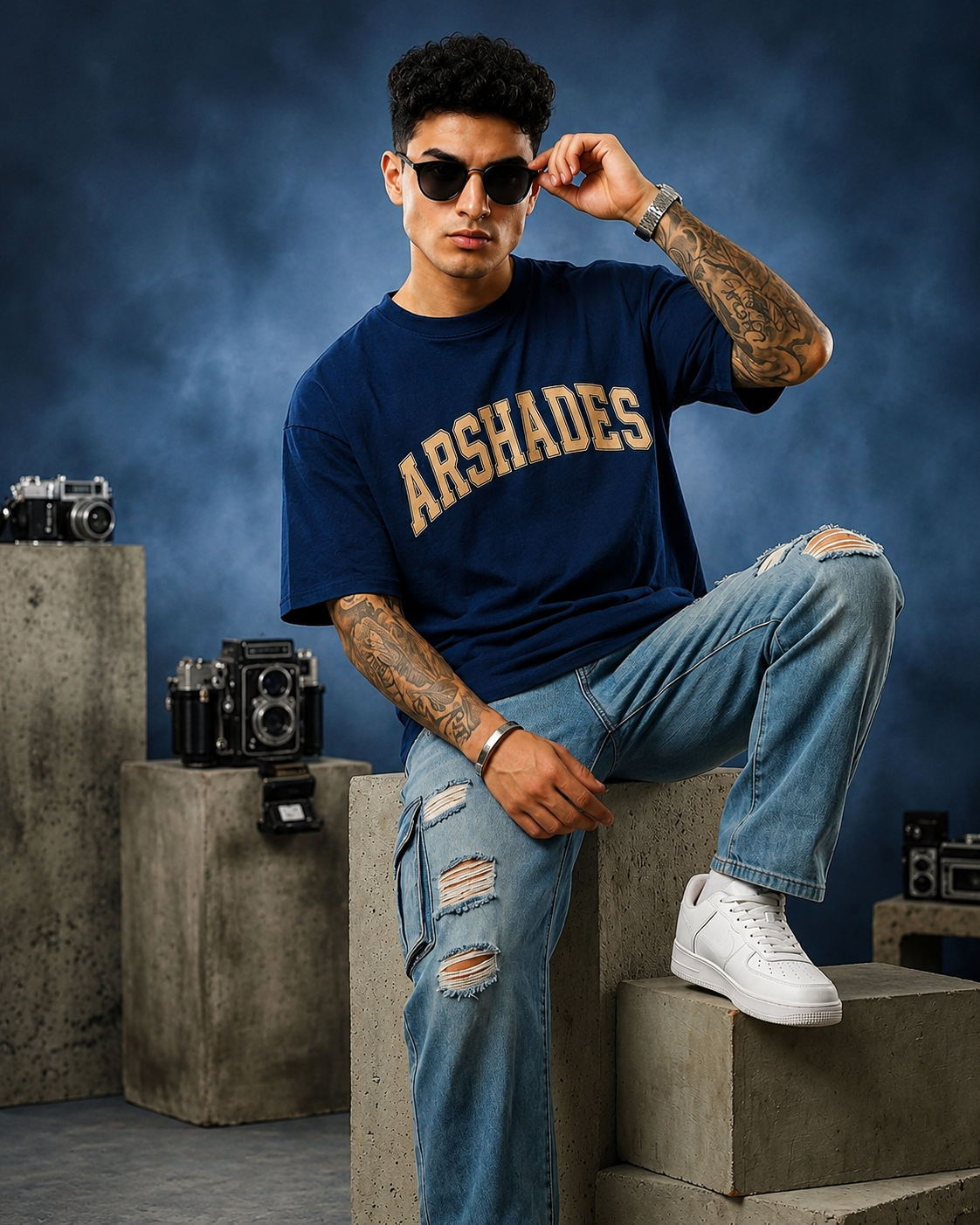Arshades Unisex Terry Oversized Navy Blue T-Shirt