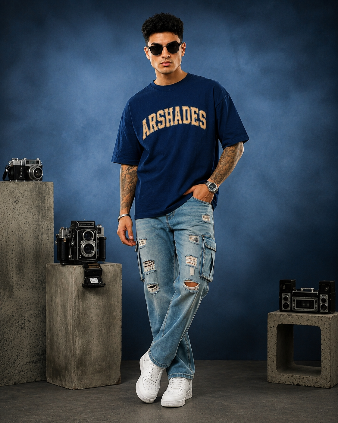 Arshades Unisex Terry Oversized Navy Blue T-Shirt