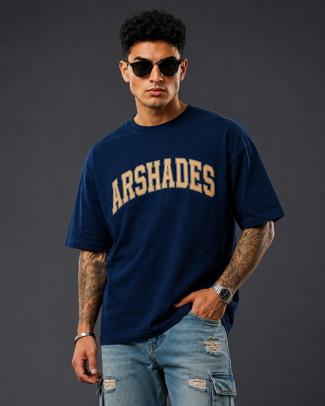 Arshades Unisex Terry Oversized Navy Blue T-Shirt